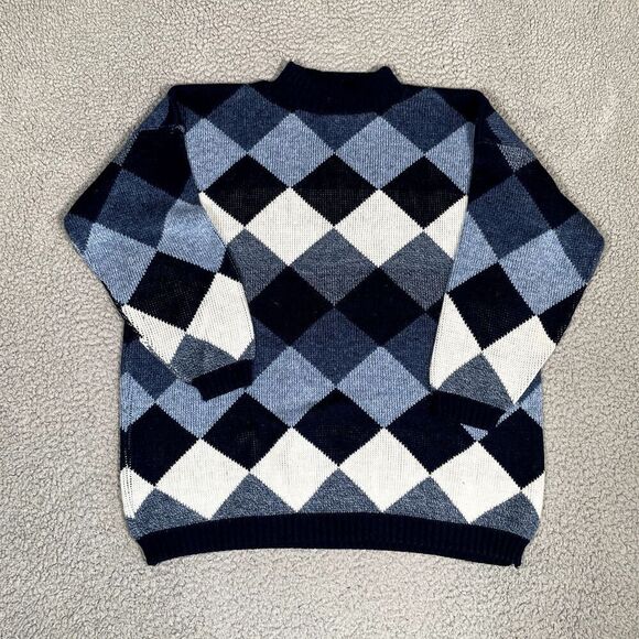 Vitage Private Eyes Sweater Women's Pullover Blue Diamonds Knit 90s XXL - Picture 1 of 6